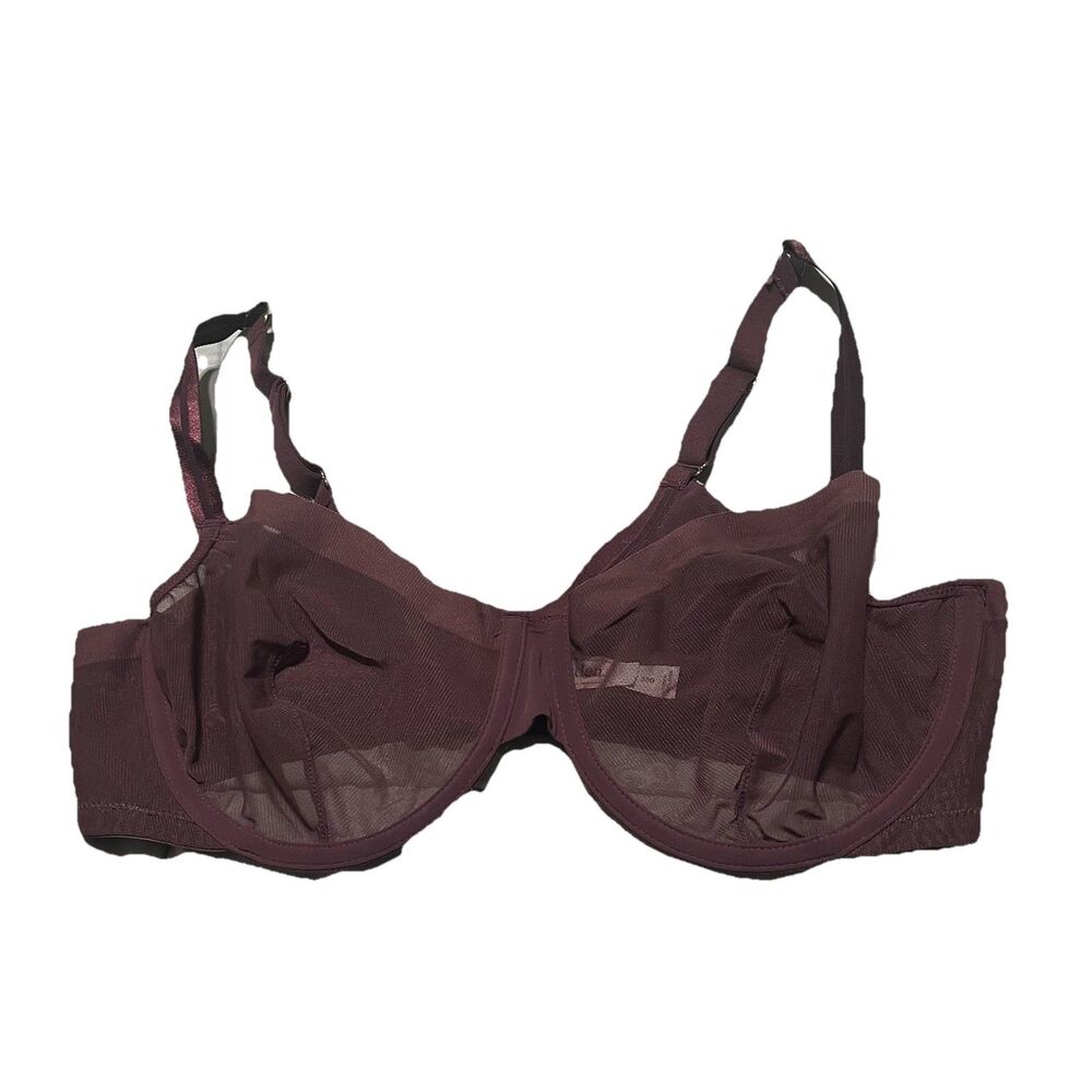Auden Unlined Demi Coverage Sheer Mesh Underwire Bra Maroon Women's Size 38D